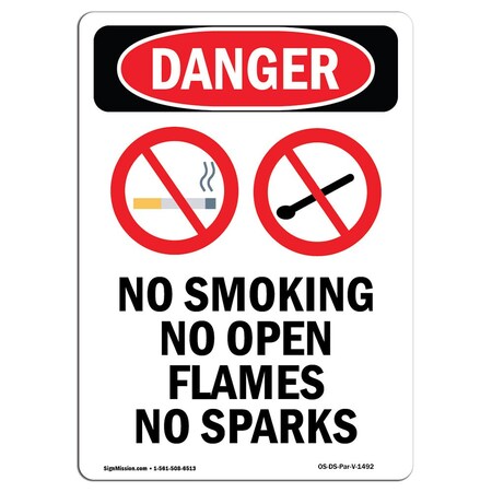 Signmission OSHA Danger Sign, No Smoking No Open, 14in X 10in Aluminum, 10" W, 14" L, Portrait OS-DS-A-1014-V-1492